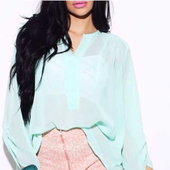 Mint chiffon high low shirt