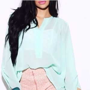 Mint chiffon high low shirt
