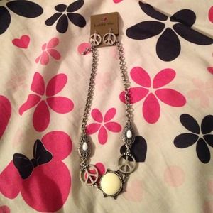 Peace sign necklace with matching earrings