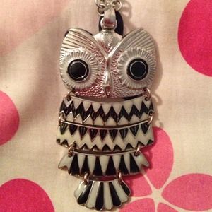 Silver and black owl necklace