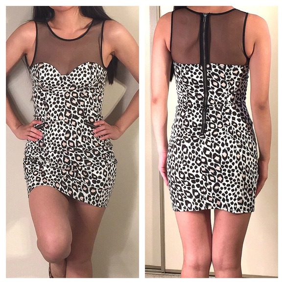 💋Retro Leopard Mesh Sweetheart Mini Dress - Picture 3 of 4