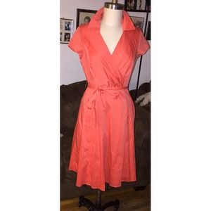New Orange Cap Sleeve Faux Wrap Dress