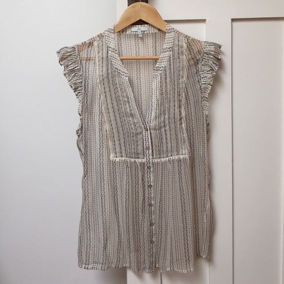 JOIE Silk Ruffled Sleeve V-neck Blouse, M