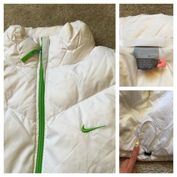 Nike White Green Accent Puffer Down Jacket Pockets - Picture 3 of 4
