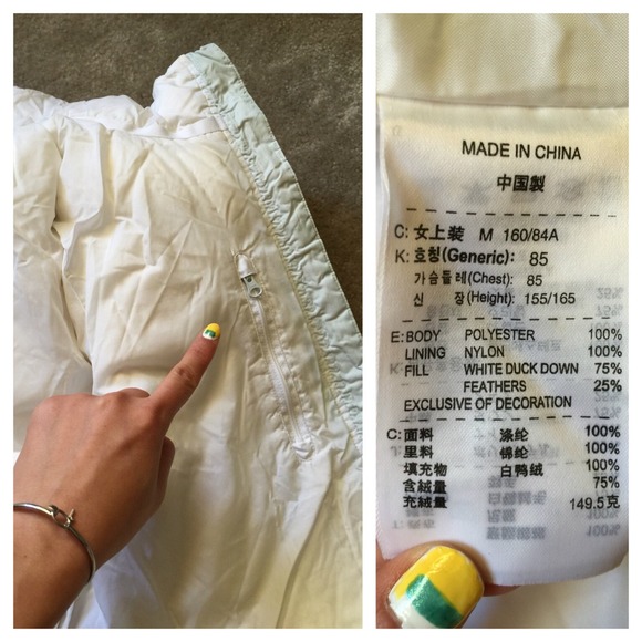 Nike White Green Accent Puffer Down Jacket Pockets - Picture 4 of 4