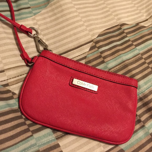 Red Calvin Klein wristlet