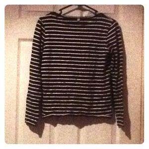 Navy blue and white striped long sleeve shirt