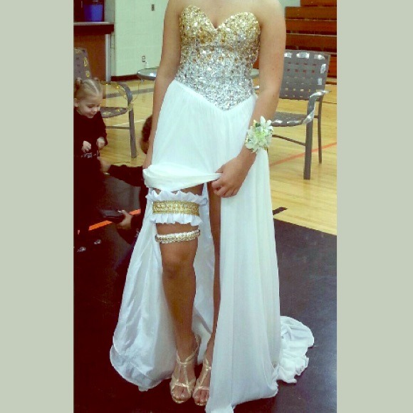 White and gold prom dress