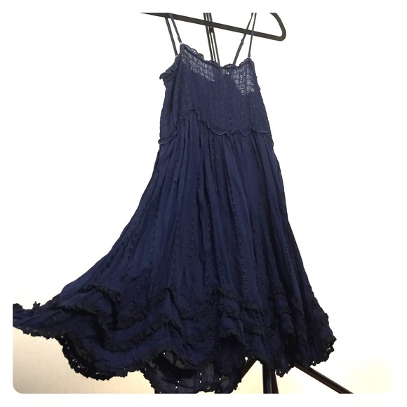 Intimately Free People Navy Lace Babydoll Slip