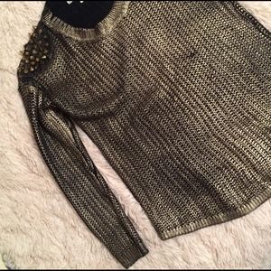 Gold Metallic Ribbed Sweater.