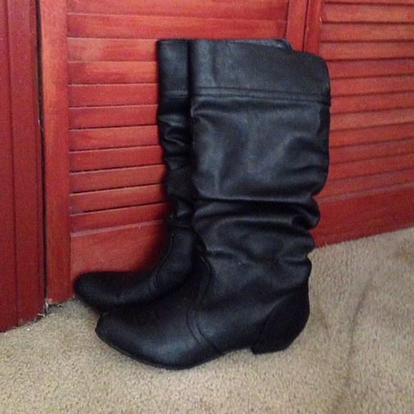 Faux Leather Black Boots