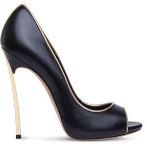 4.9" Casadei Open Toe Leather Pumps