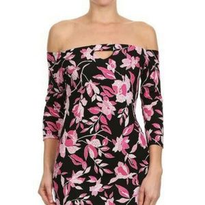 Short floral sexy dress two colors navy and pink