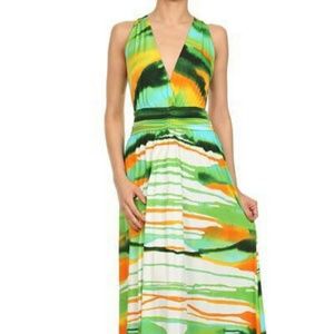 Long cute open back holter dress