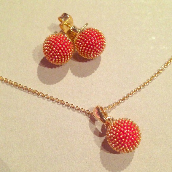 Red Orange Gold Necklace/Earring set - Picture 1 of 6