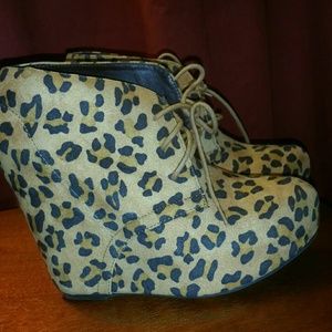 Animal print wedge bootie