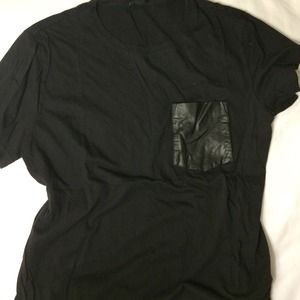 Black t shirt with leather (imitation) pocket