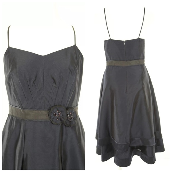 Kay Unger Navy Blue Silk Fitted Dress Flower 4 - Picture 4 of 4