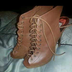 Dark tan lace up sling back booties...