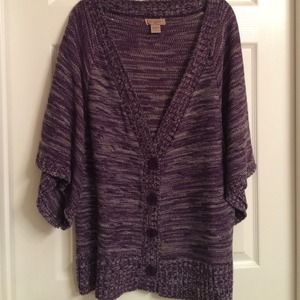Purple and gray Dolman sleeved sweater.