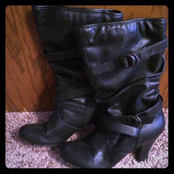 Faded glory black heel boots