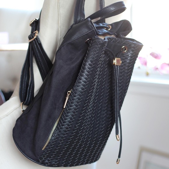 Woven vegan leather backpack