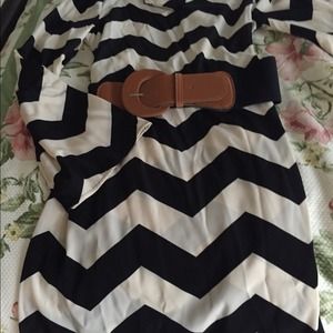 Black and cream chevron dress with belt