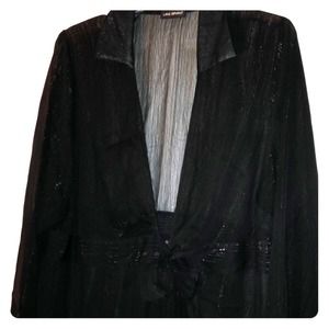 Lane Bryant Black Sheer long sleeved wrap blouse