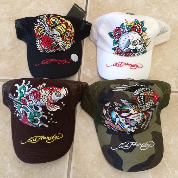 Lot of 4 Ed Hardy hats