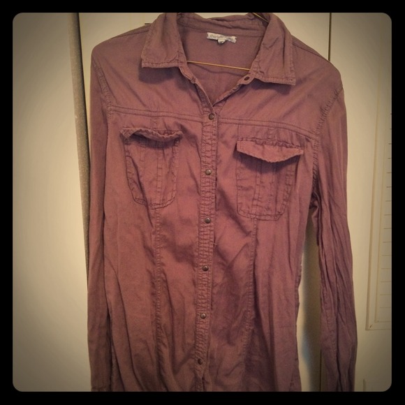 Purple grey distressed buttoned top