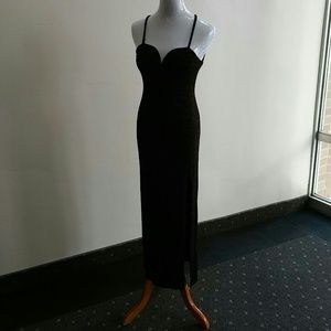 Long black glitter dress with slit in front