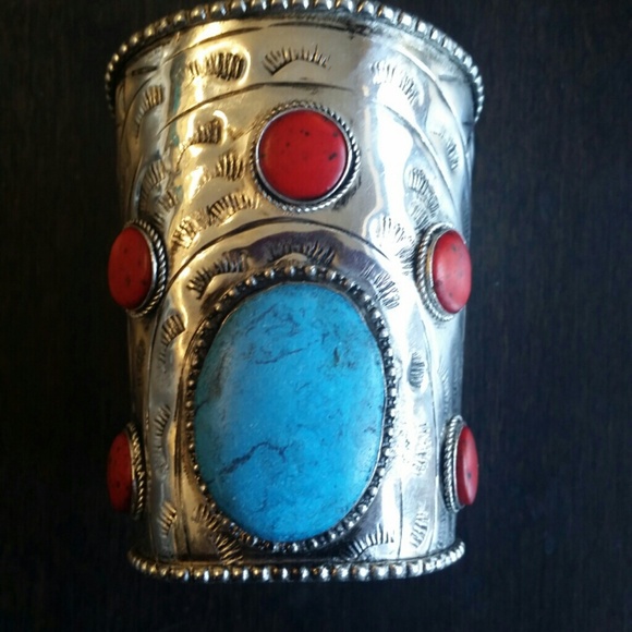 Antiqued silver huge cuff bracelet fron India