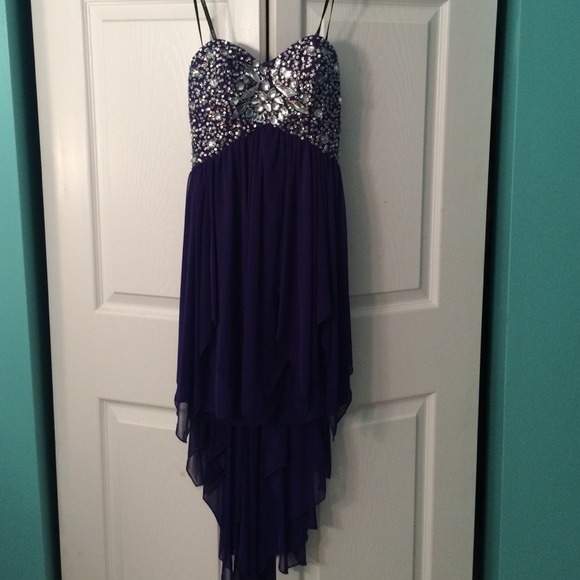 Purple high low formal dress with jeweled top - Picture 2 of 4
