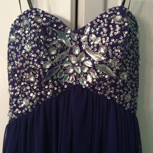 Purple high low formal dress with jeweled top - Picture 3 of 4