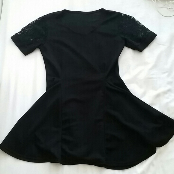 Black Mini Skater Style Dress with Lace Sleeves