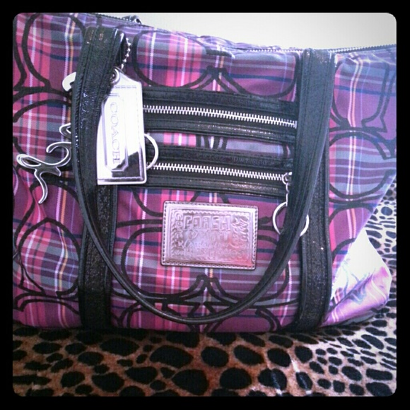 Coach Poppy tartan glam tote