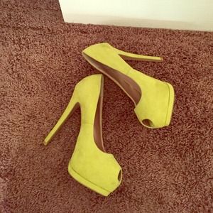 Chartreuse Green Peep Toe Platforms