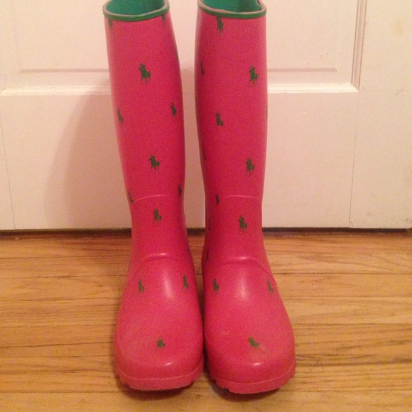 Polo Ralph Lauren pink/green Rainboots size 9