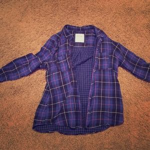 Plaid shirt! Baggy. Large. Indigo. Soft. Layer