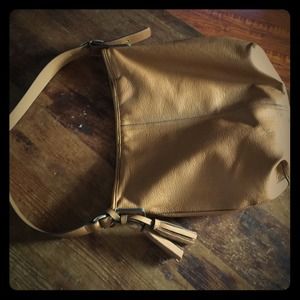 Brown leather hobo bag