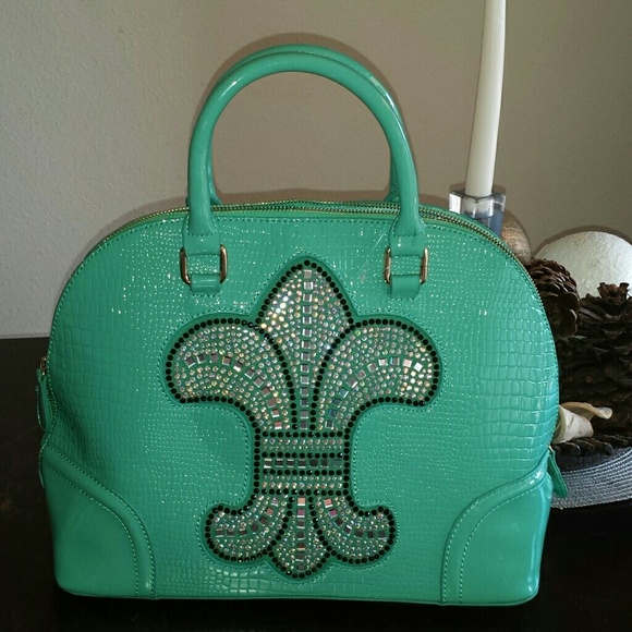 Handbags - Fleur de lis patent-leather croc pattern Mint bag