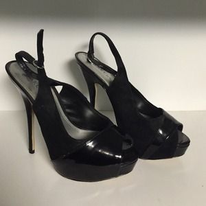 black sling back heels