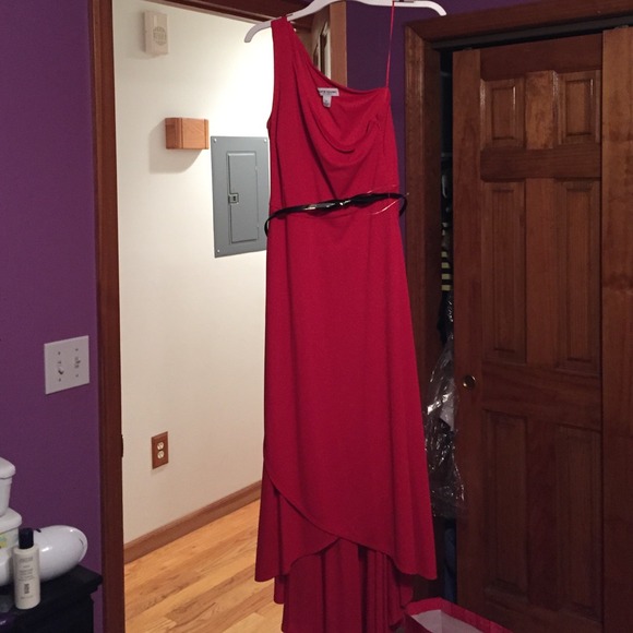 Fancy red high low one shoulder dress. Never worn!
