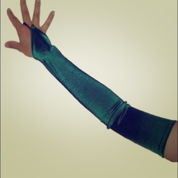 Green satin fingerless gloves