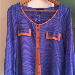 Blue and orange sheer blouse