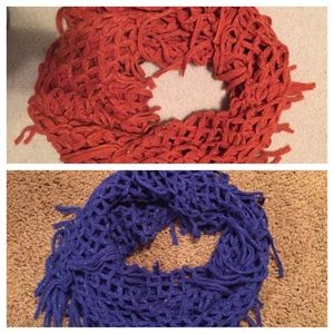 **TWO** Sparkly infinity scarves blue/orange