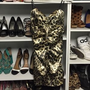 leopard satin rousched dress