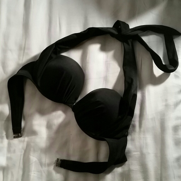 Black Padded Pushup Halter Bikini Top