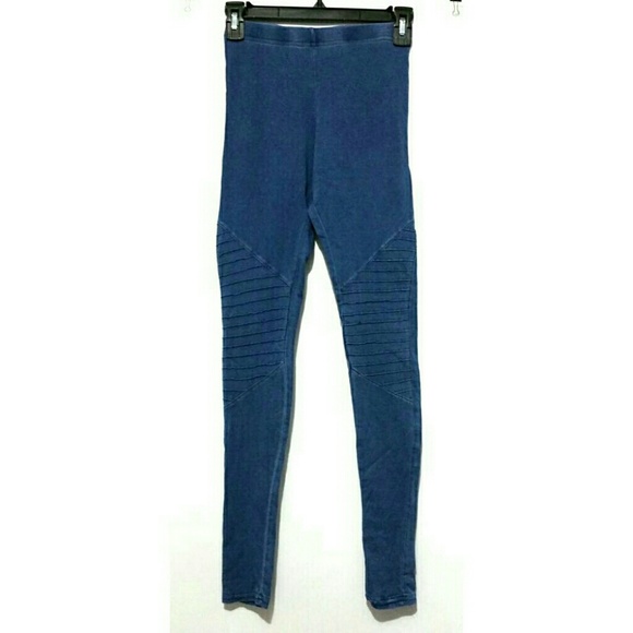 H&M High Waisted Moto Leggings In Blue