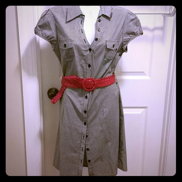 Pinstriped button down dress